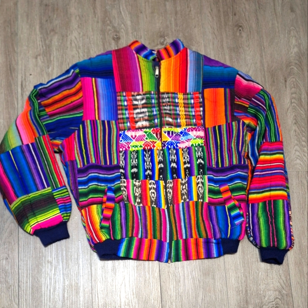 Vintage Patchwork Hand Made In Guatemala Jacket 70's-80's ??Womans M